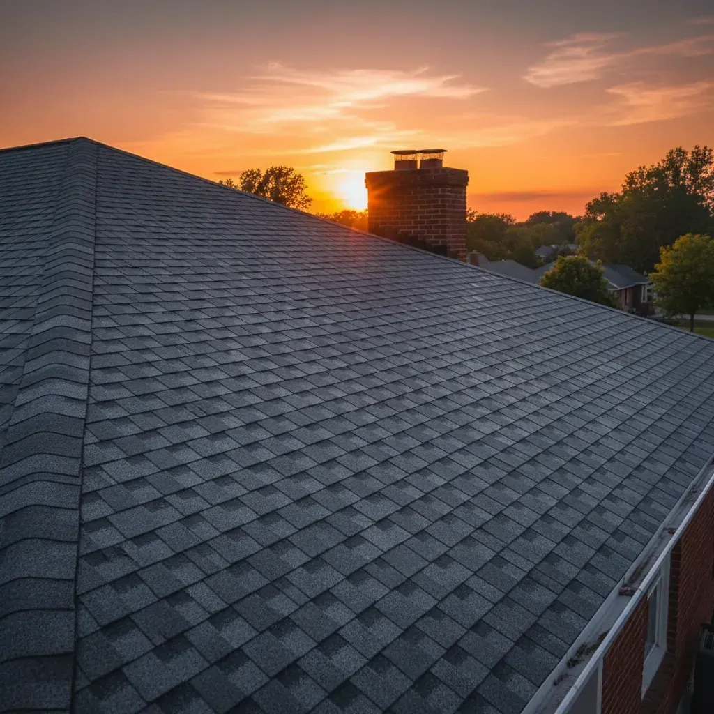 Freshly repaired residential roof in Greensboro, NC