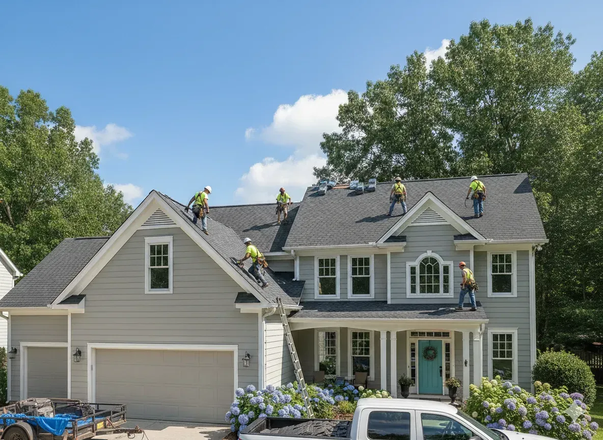 Greensboro roofers installing quality roof shingles