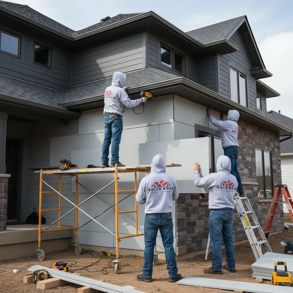 Siding installation crew at work on Greensboro home