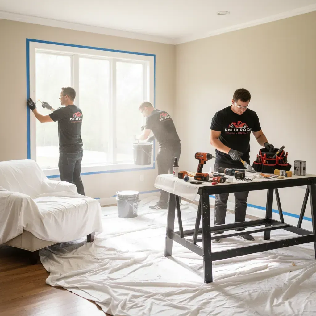 Professional remodeling crew working on interior renovation in Greensboro