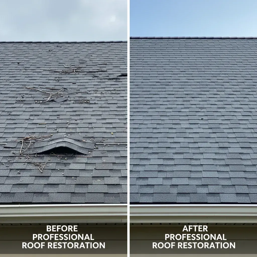 Storm damage roof repair before and after in Greensboro, NC