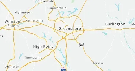 Service area map for siding services in the Triad