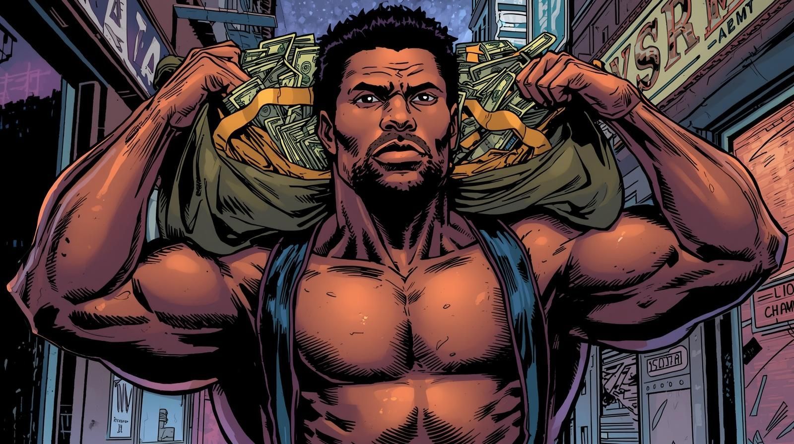 Black man with a bag of cash