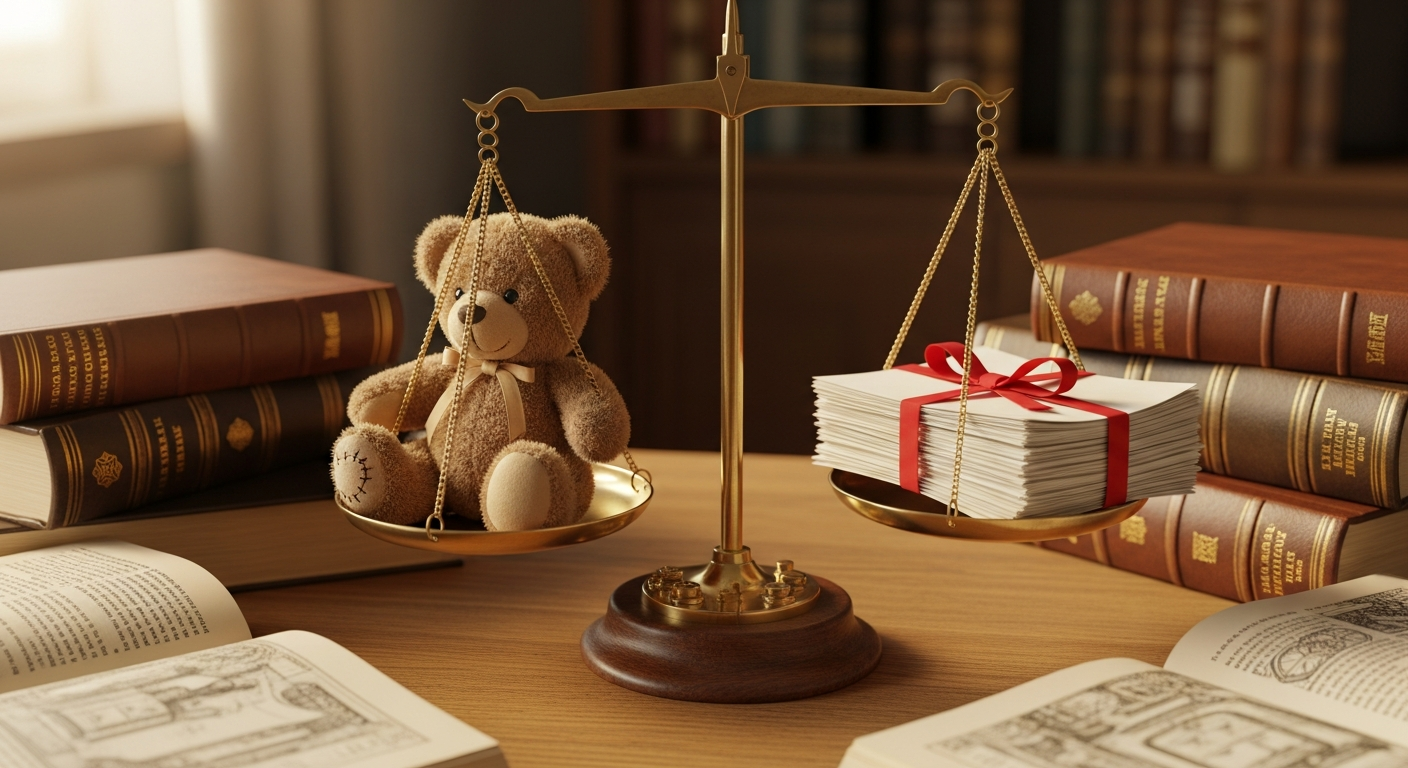 Indiana Minor's Compromise. Teddy bear on the scales of justice