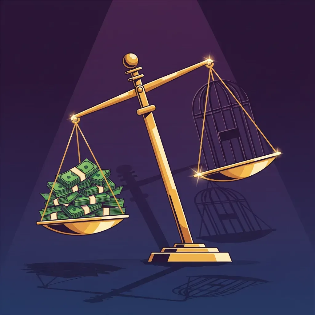 Criminal law Scales of Justice full of cash