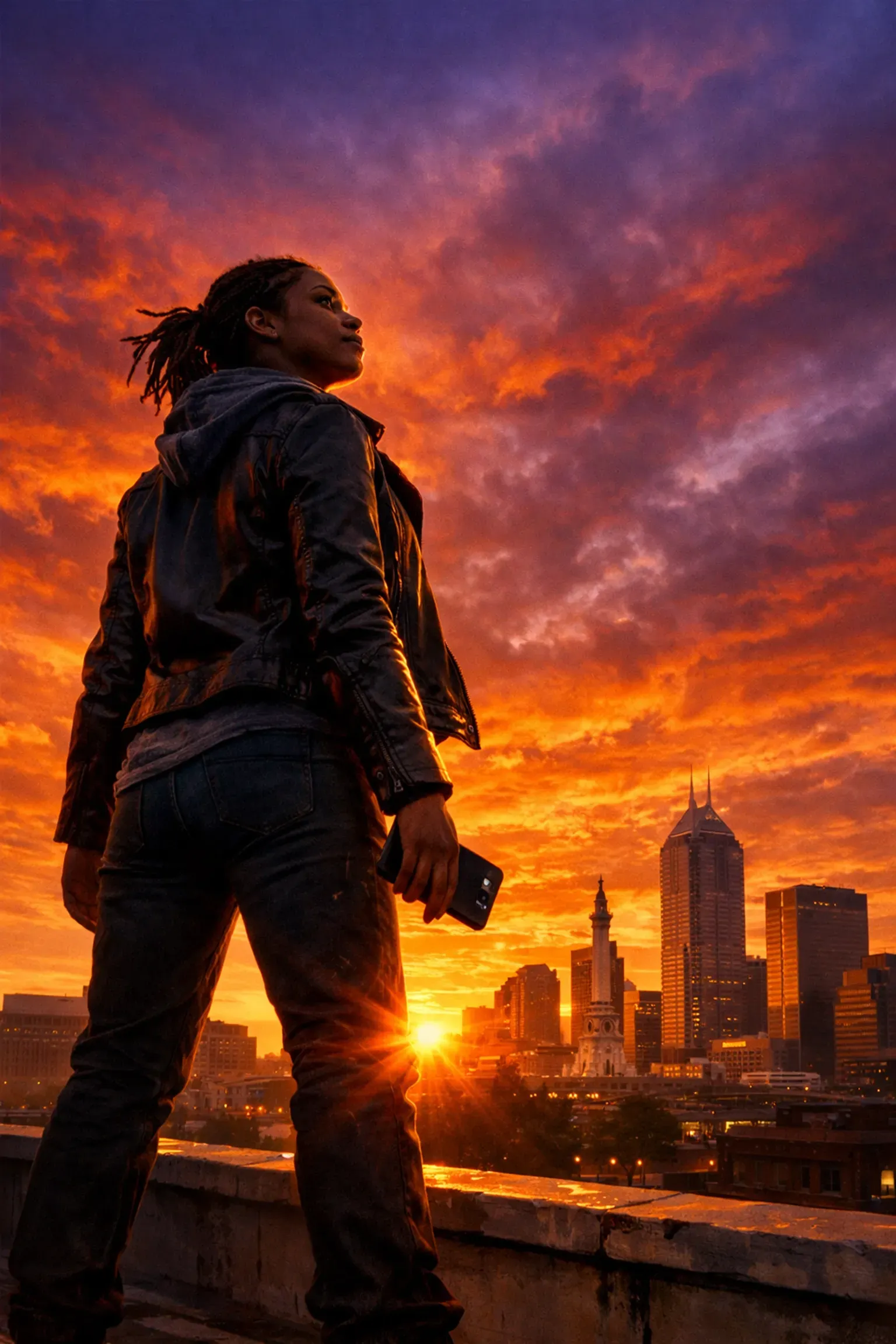 Woman standing on rooftop in Indianapolis