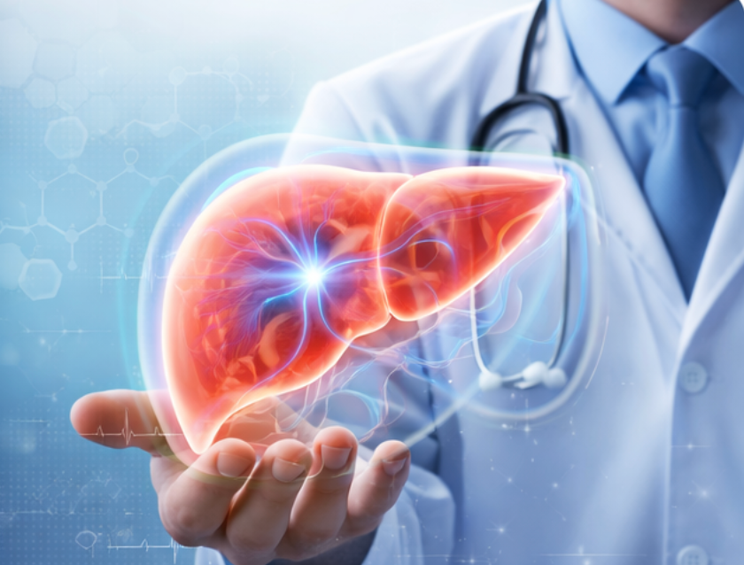 Doctor pointing to a model of the respiratory system, including lungs, trachea, and heart.