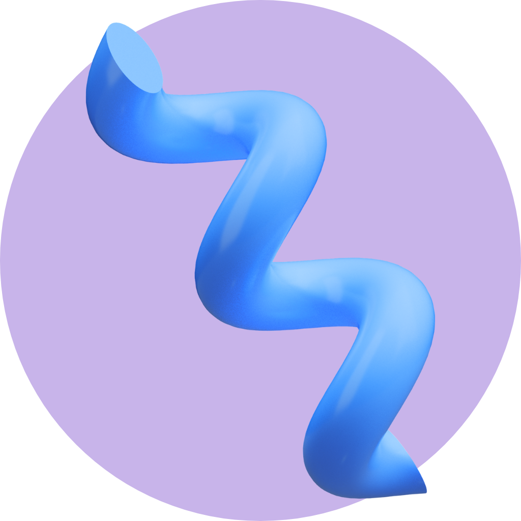 A blue swirl in a purple circle on a white background.