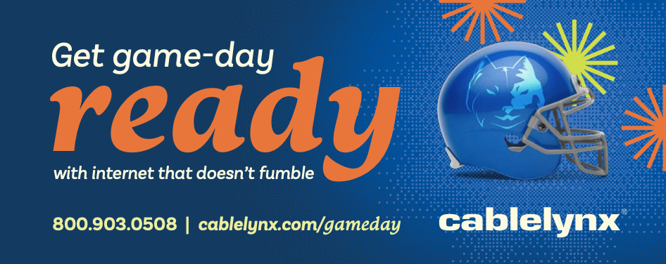 Ad for Cablelynx internet: football helmet, 