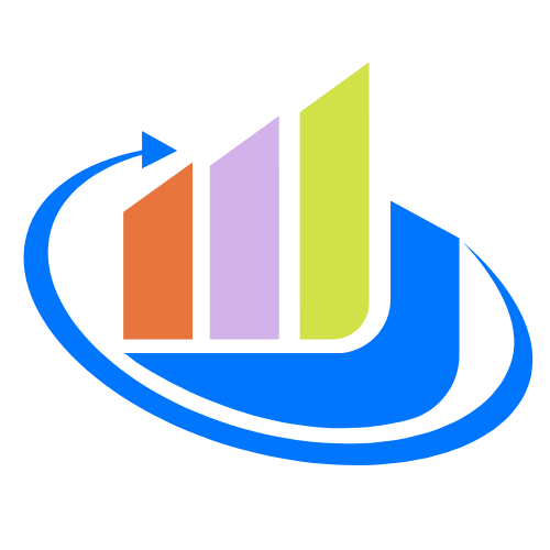 A colorful graph with an arrow pointing up in a circle.