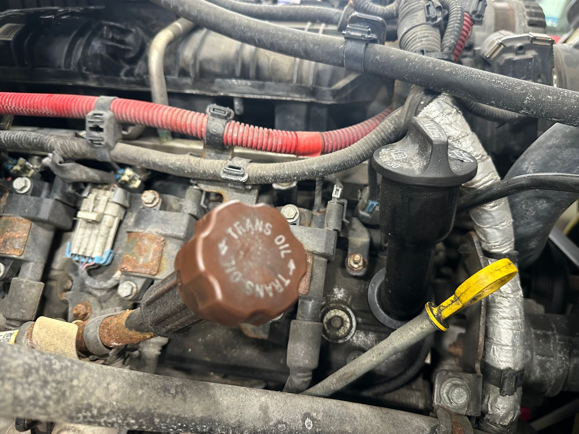 Close up of fleet ruck engine with transmission oil over. | Lou's Car Care Center, Inc.