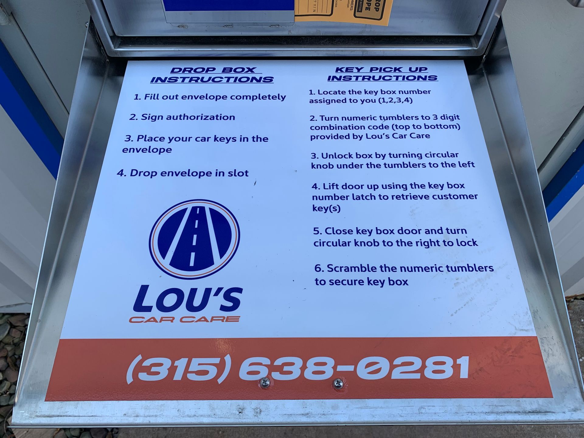 After Hours Drop Box Instructions  | Lou's Car Care Center Inc.