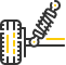 A shock absorber is attached to a tire on a white background. | Lou's Car Care Center