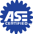 The ase certified logo is a blue star with white letters on it. | Lou's Car Care Center