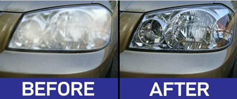 A before and after picture of a car headlight | Lou's Car Care Center