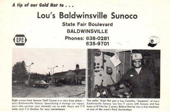 An advertisement for lou 's baldwinsville sunoco state fair boulevard baldwinsville | Lou's Car Care Center