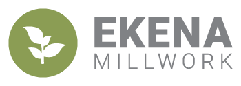 Logo for Ekena Millwork: green circle with leaves graphic, gray text.