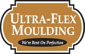 Logo for Ultra-Flex Moulding in brown and white; tagline, "We're Bent On Perfection."