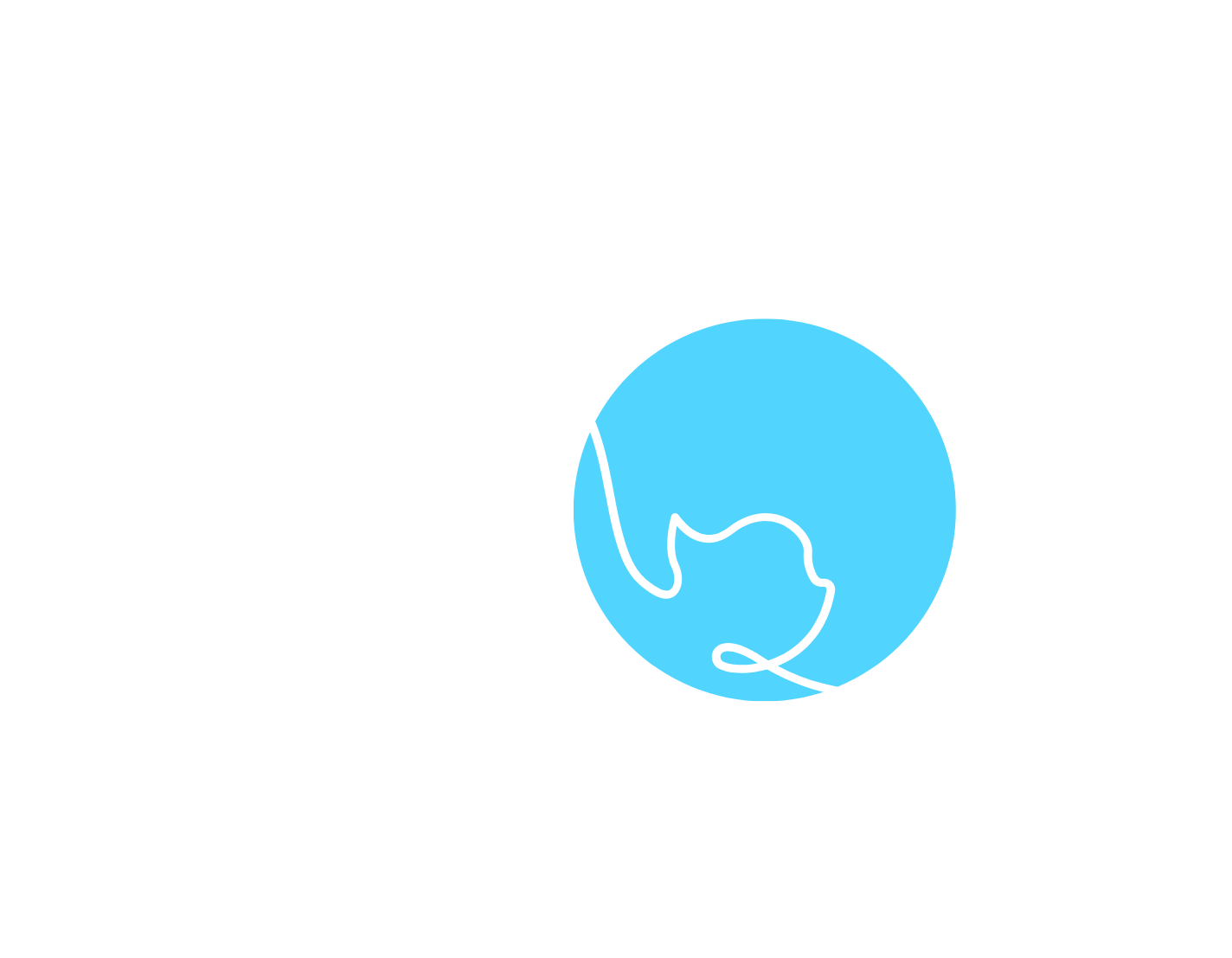 Light blue circle with a white continuous-line cat design.