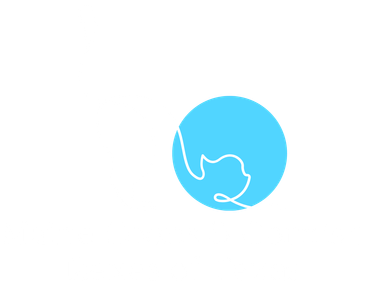 Light blue circle with a white continuous-line cat design.