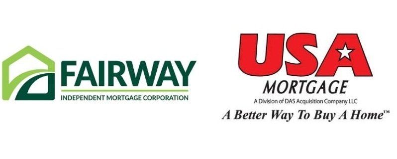 Two logos for fairway and usa mortgage on a white background