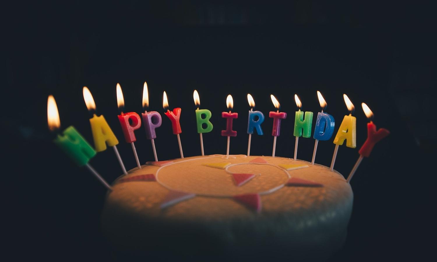 A birthday cake with candles that say happy birthday