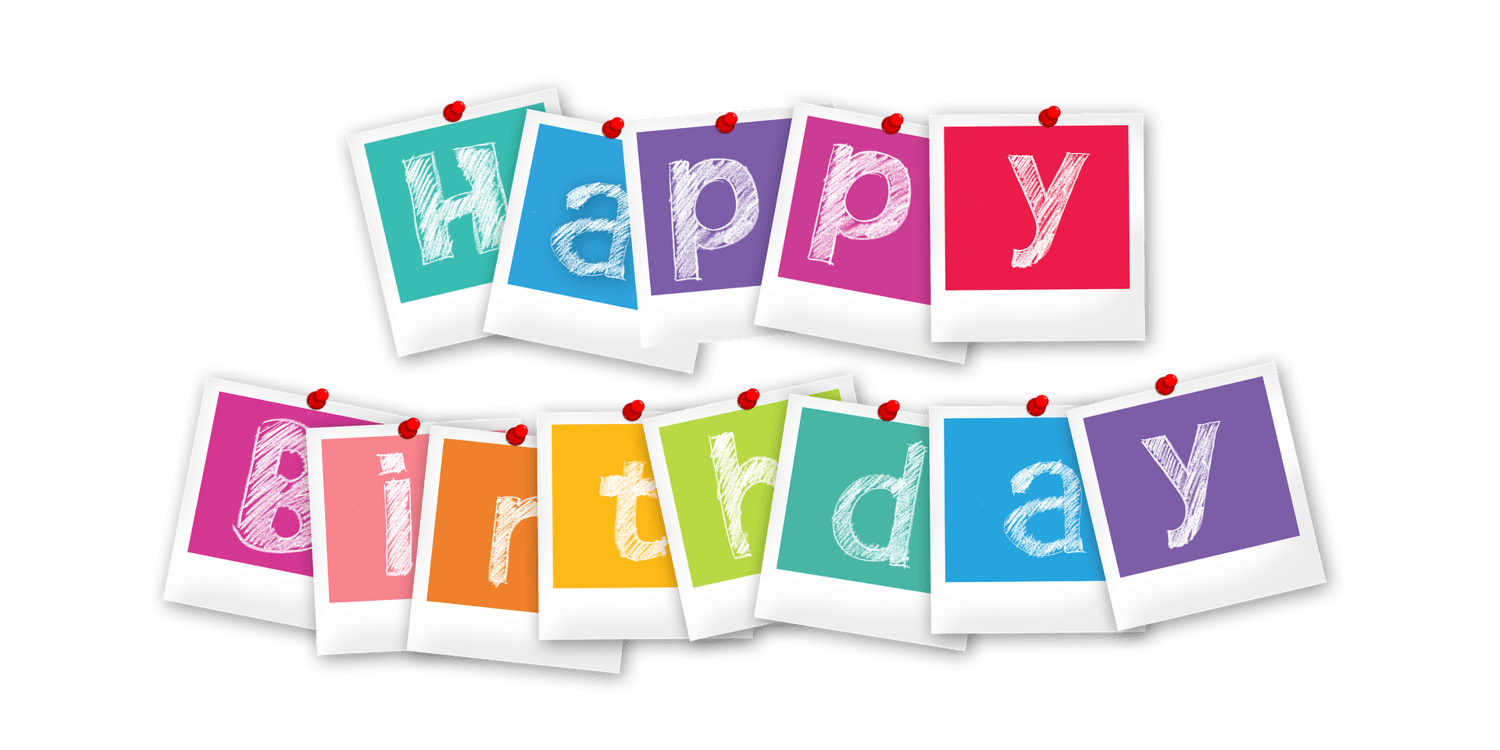 A bunch of colorful cards with the words `` happy birthday '' written on them.