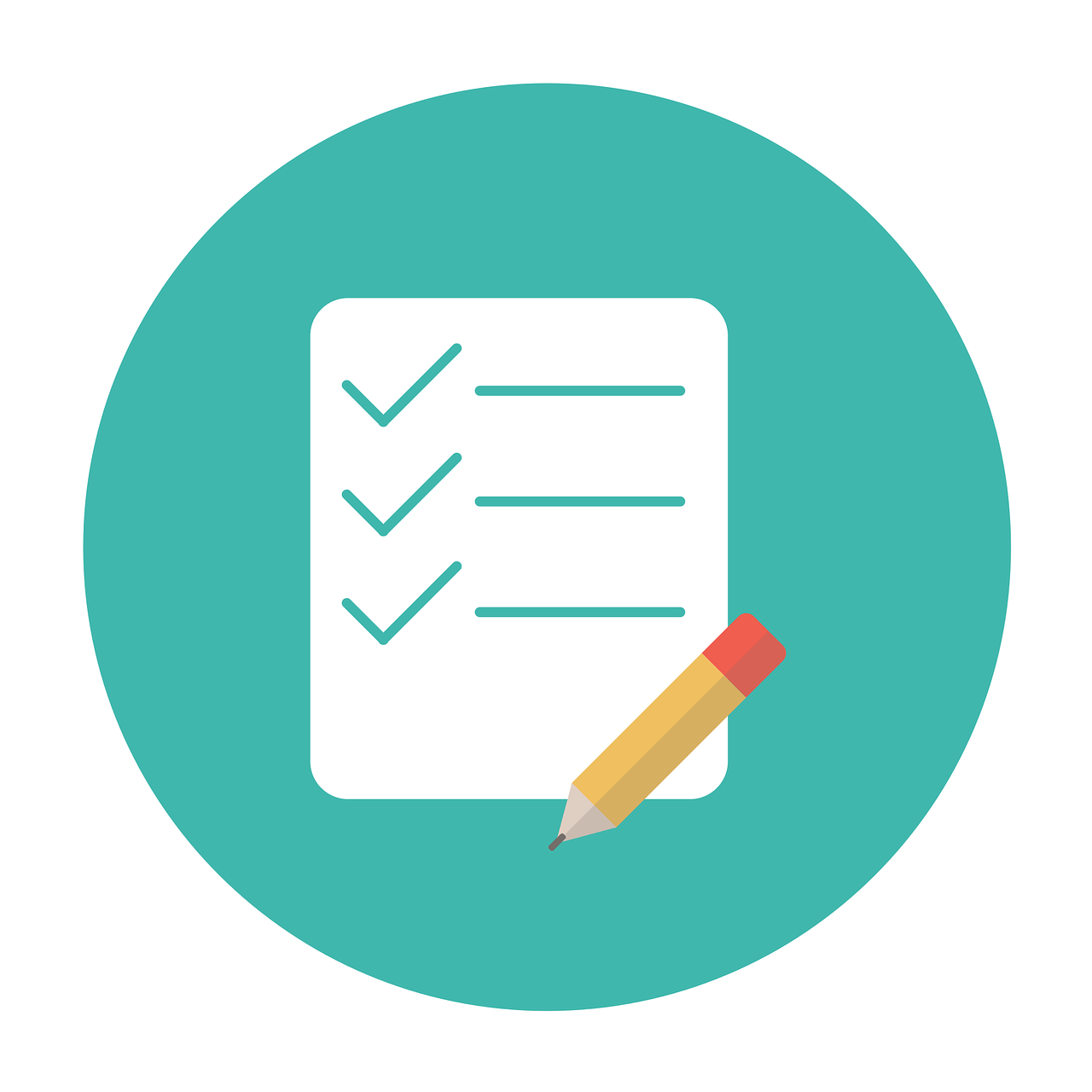 An icon of a checklist with a pencil in a circle.