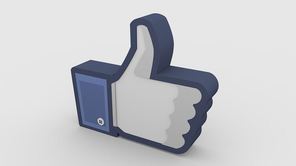 A blue and white facebook thumbs up on a white background