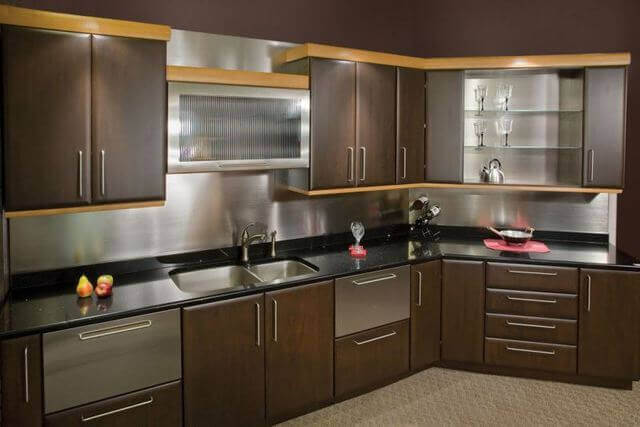 Kitchen remodeling project with dark wood kitchen cabinets