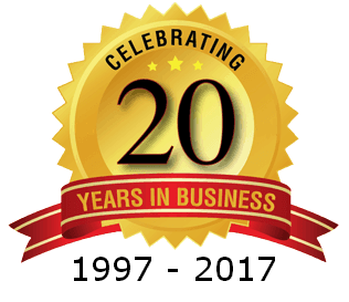 celebrating 20 years in business badge