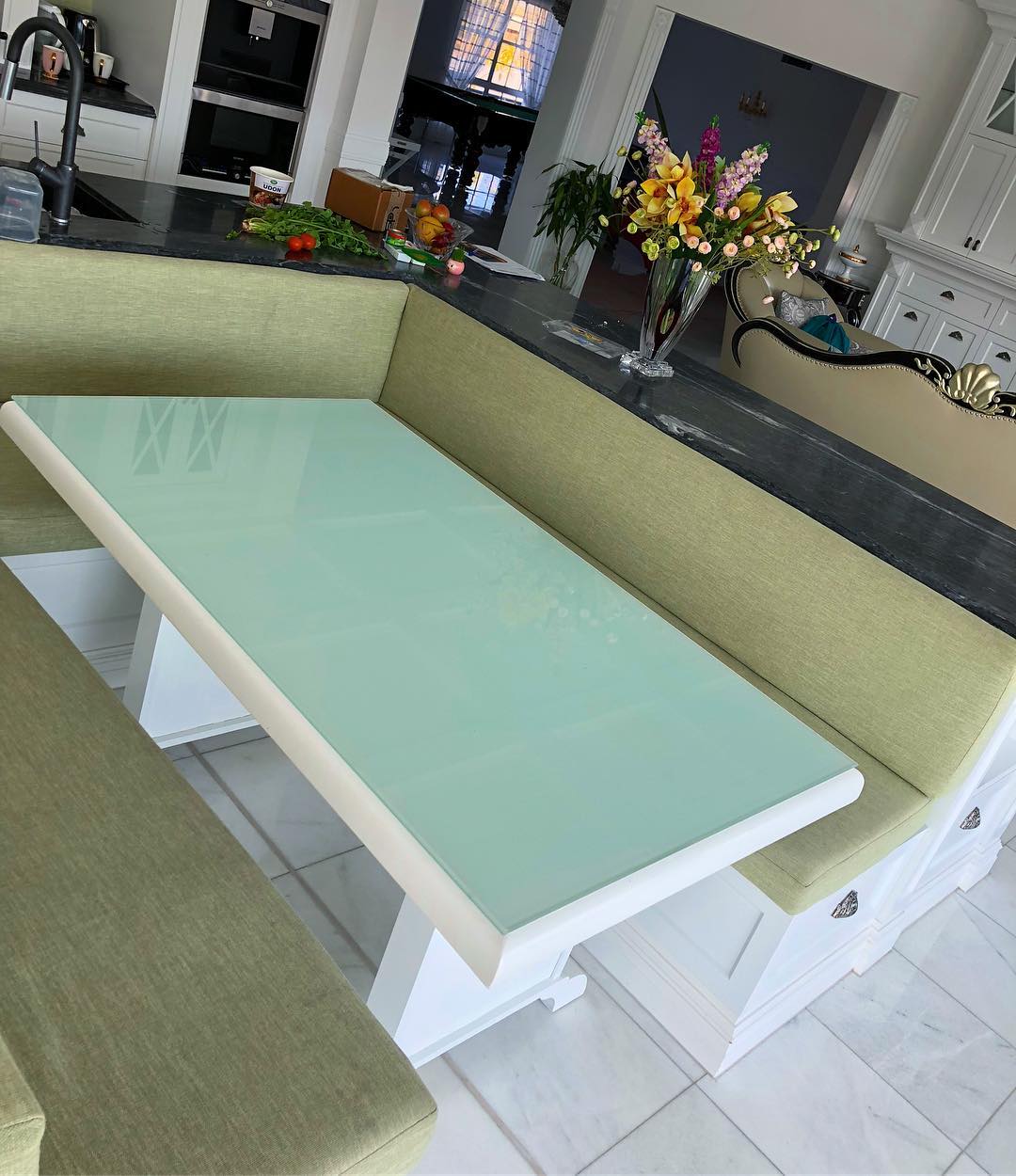 Cracked or damaged glass tabletop, emphasizing the need for professional glass replacement and repair services.