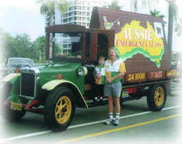 old truck with aussie emergency glass logo on it