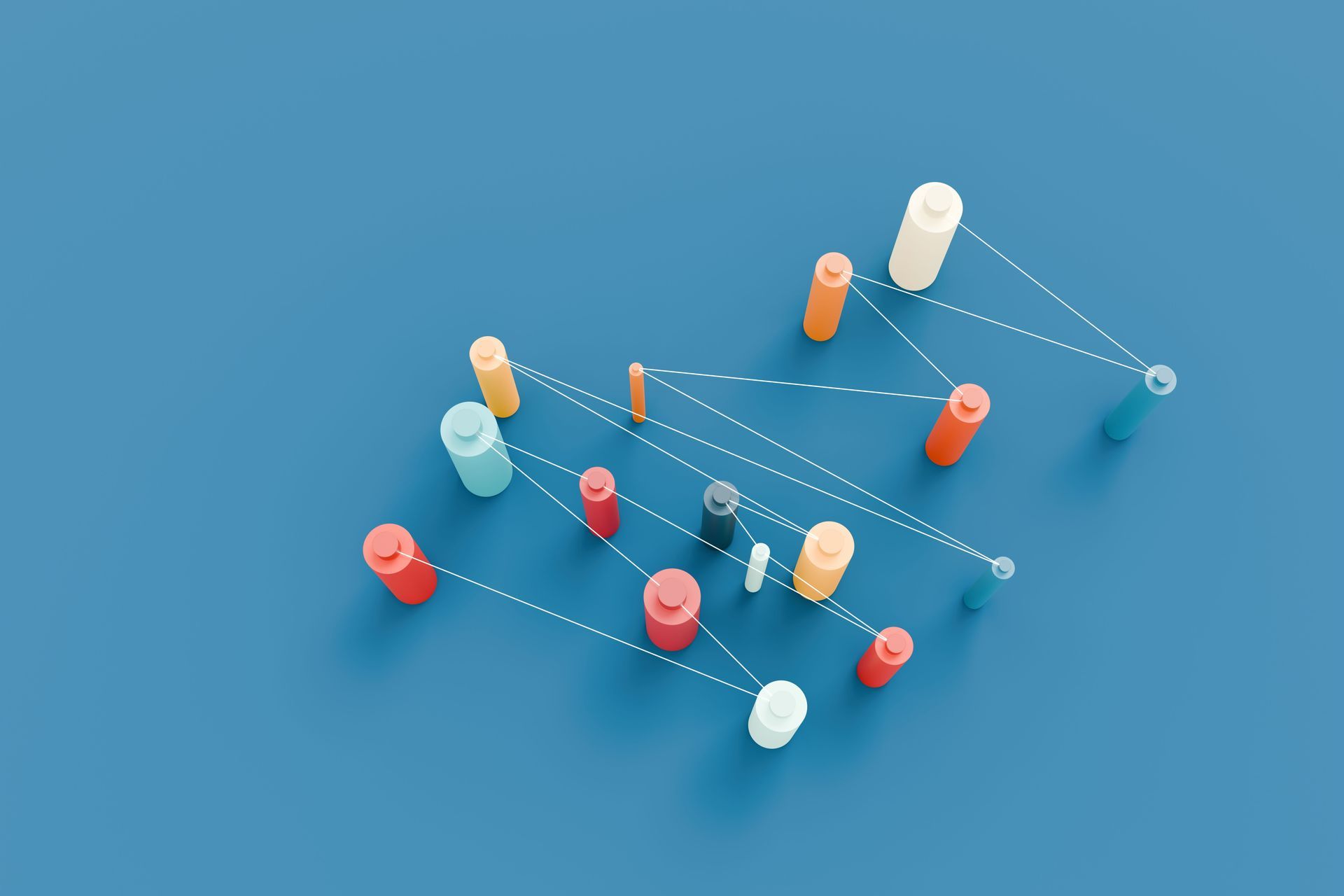 Colorful pins connected by dotted white lines on a blue background