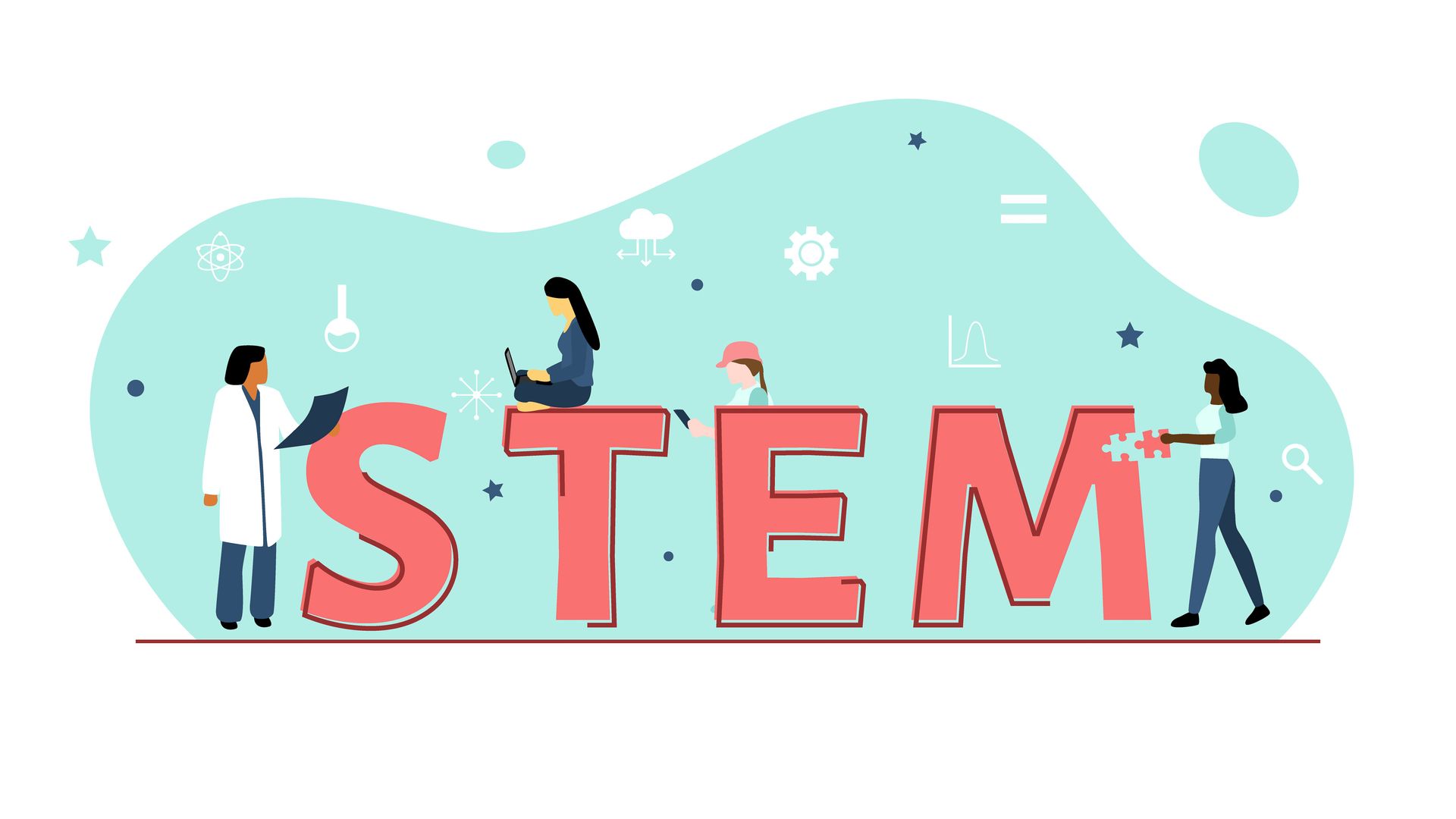 Illustration depicting women in STEM - science, technology, engineering and maths