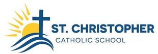 the trinity catholic elementary school logo has a cross on it
