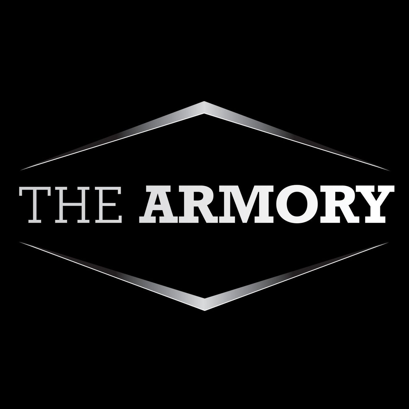 the armory logo is a white logo on a black background .