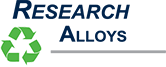 a logo for research alloys with a green recycling symbol .