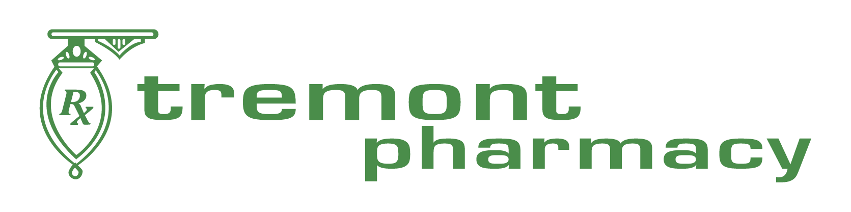 the logo for tremont pharmacy is green and has a key on it .