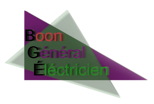 un triangle violet et vert avec les mots Boon General Electrician dessus
