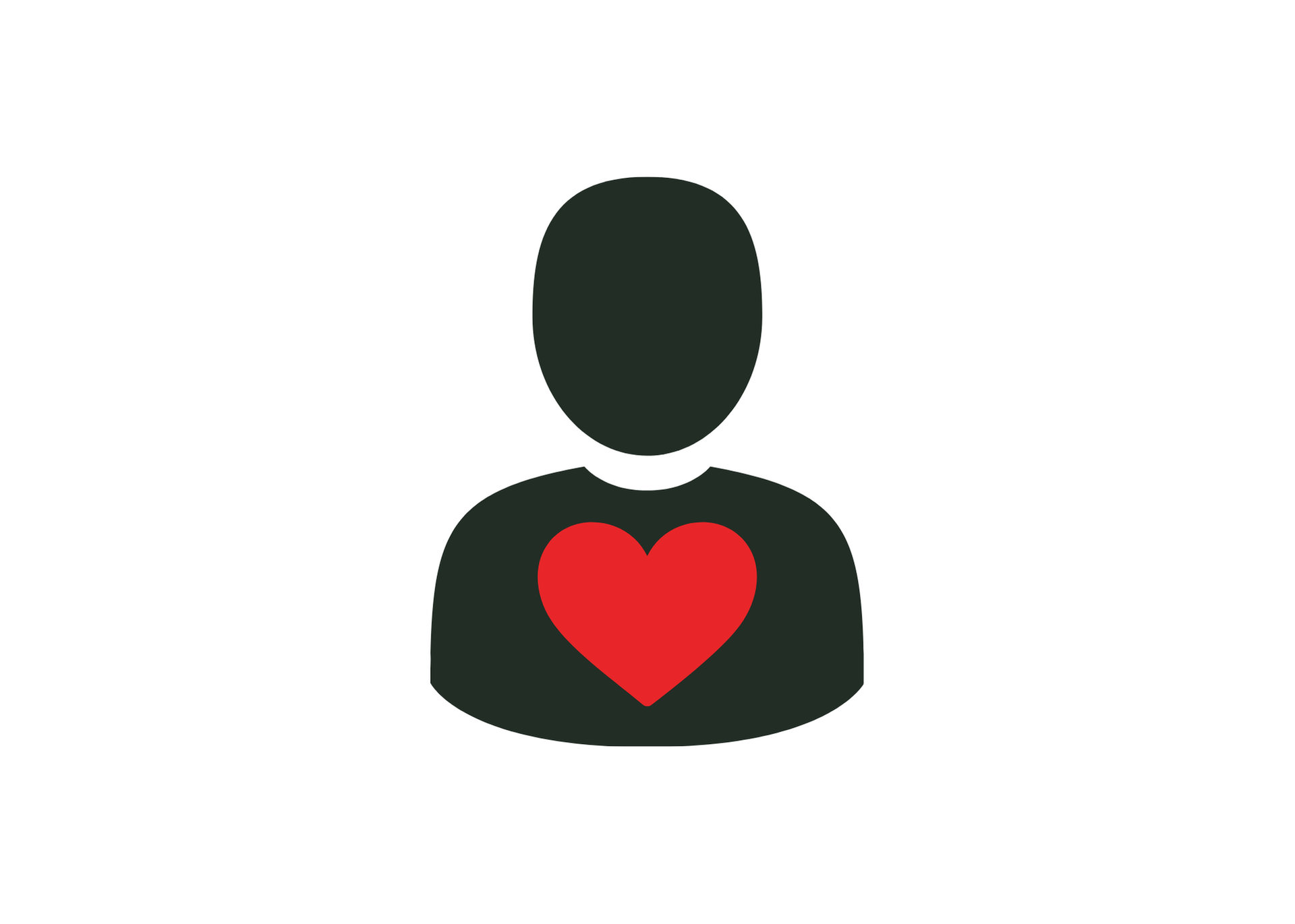 Silhouette of a person with a red heart in the center of the chest.