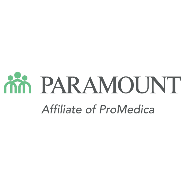 Logo for Paramount health insurance, affiliate of ProMedica. Green group of people icon and gray text.