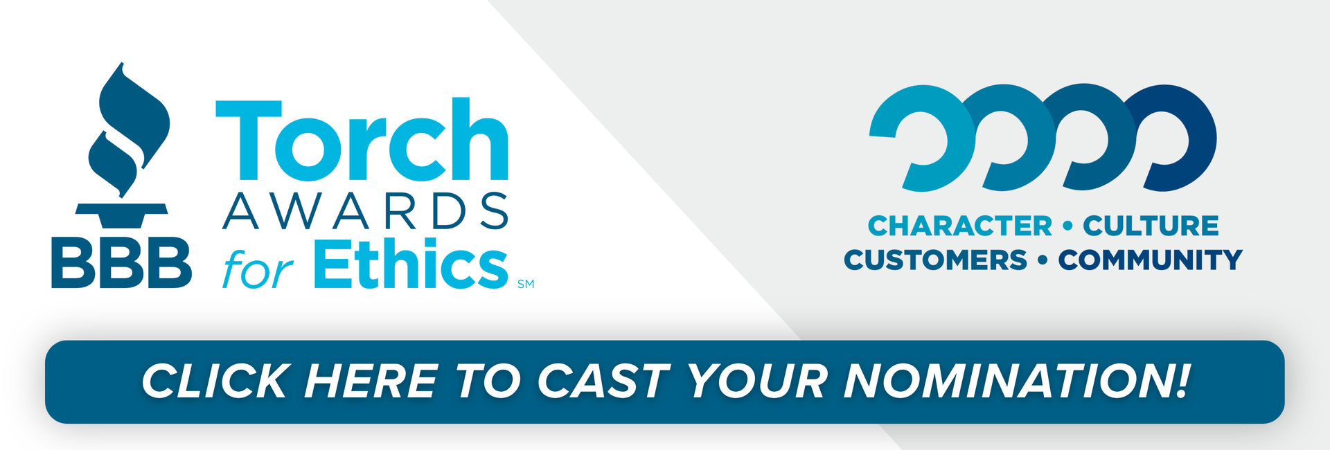 BBB Torch Awards for Ethics nomination banner with blue “Click here to cast your nomination” button