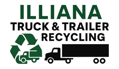 Logo for Illiana Truck & Trailer Recycling featuring a truck, recycling symbol, and text.