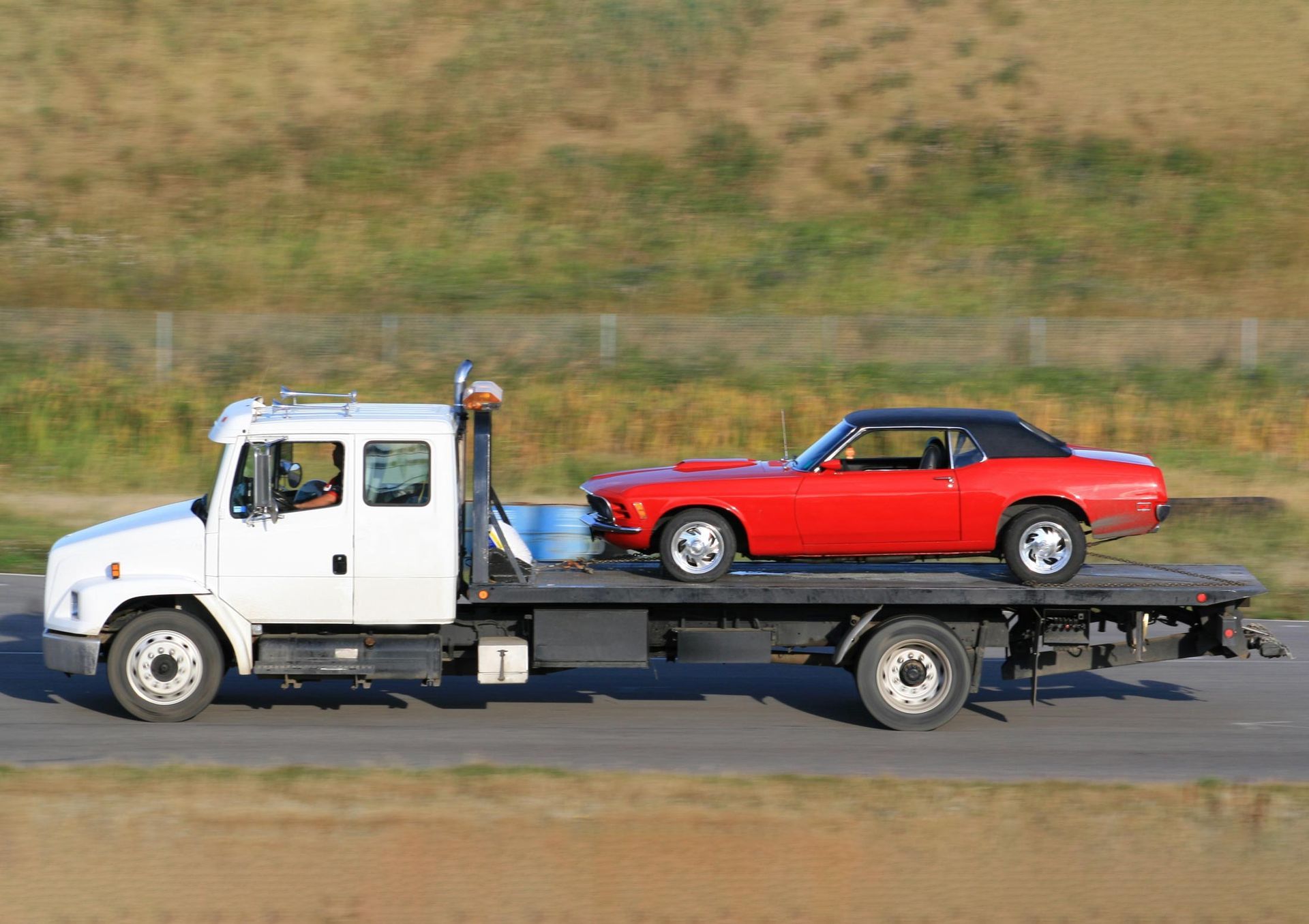 Tow Truck With Red Car — Morganton, NC — Wells & Seals Towing