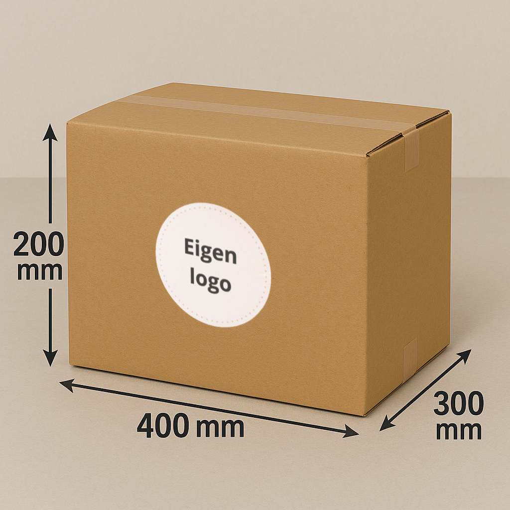 Kartonnen doos met afmetingen 400x300x200 mm, etiket 