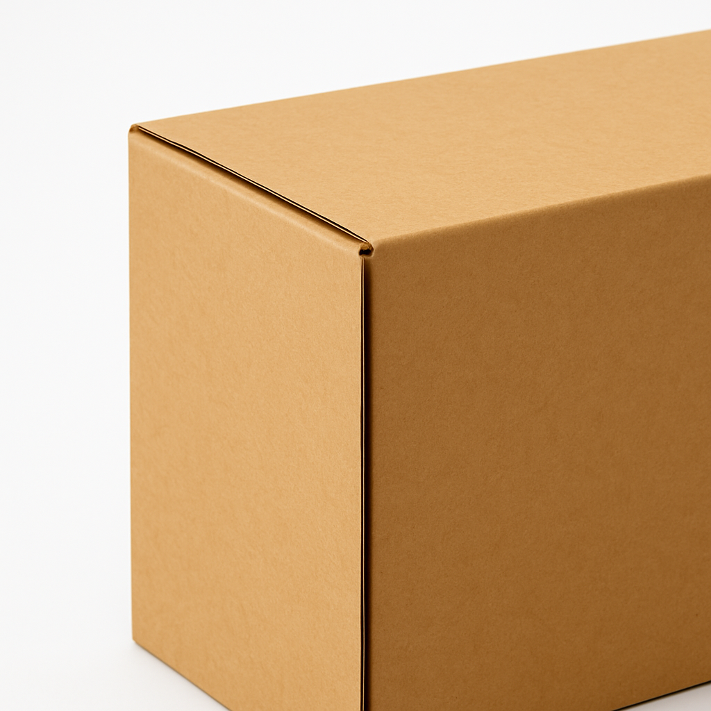 Kartonnen doos met afmetingen 250 mm x 250 mm x 200 mm en een label met de tekst 