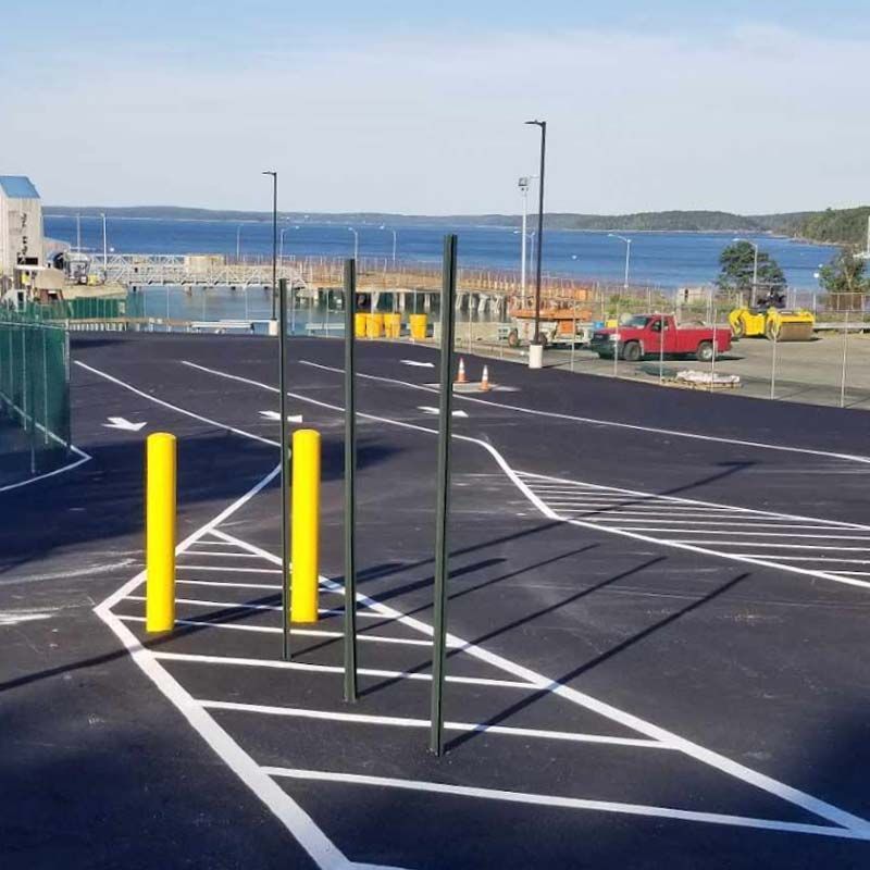 a parking lot with white lines