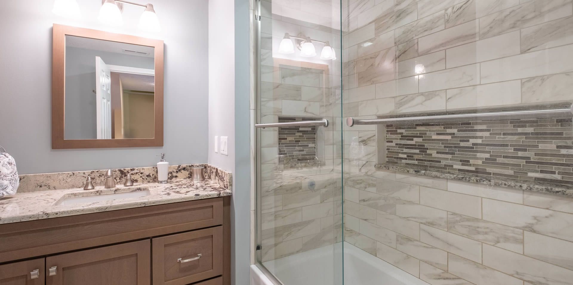 Superior Shower Doors Atlanta GA - image of frameless shower doors in master bathroom