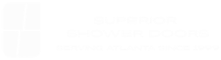 A black and white logo for a company called superior shower doors.